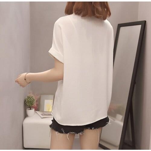 Korean Plus Size Short Sleeve Chiffon Blouse Summer Black White Women Shirt Blusas Mujer De Moda 2020 Loose Ladies Tops 9988