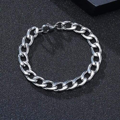Modyle Womens Mens Bracelet Stainless Steel Curb Cuban Link Chain Black Gold Silver Color Bracelet For Men Fashion Jewelry