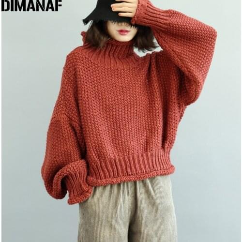 DIMANAF Women Sweater Winter Plus Size Thick Turtleneck Female Lady Basic Cotton Knitting Pullovers Casual Batwing Clothing 2018