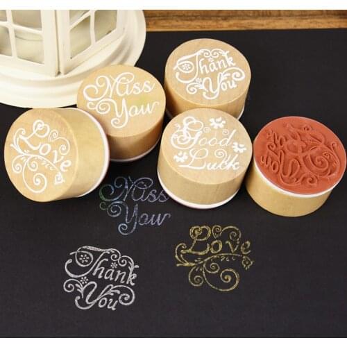 1PC Creative Wood Stamp Round Retro Stamps DIY Scrapbook Cards Decoration Stamps Blessing Greeting Words Scrapbooking Handcraft