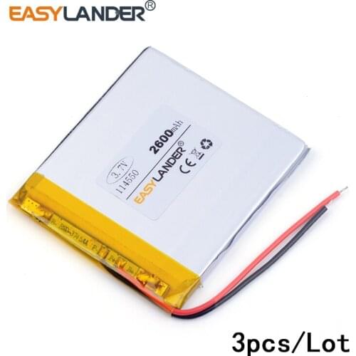3pcs /Lot 3.7v lithium Li ion polymer rechargeable battery 114550 2600mAh DIY mobile emergency power charging treasure battery