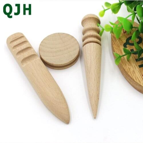 3 Types Natural Solid Round Wood Stick Leather Edge Trimmer Polishing Tool Leathercraft Smooth Burnishing Supplies Free Shipping