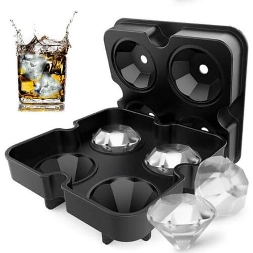 4 Cavity Diamond Shape 3D Ice Cube Mold Maker Bar Party Silicone Trays Chocolate Mold Kitchen Accessories 12x12x4cm Ice Mold