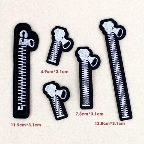 5Pcs /set zipper black Patches for Jacket Jeans hot iron on fashion DIY Patch Applique Accessories