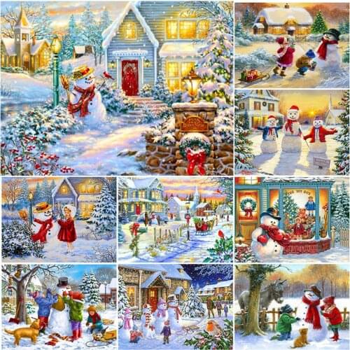 Full Drill Diamond Painting Christmas Winter Scenery 5D Diamond Embroidery Mosaic Snowman Landscape Art Home Decoration Gift