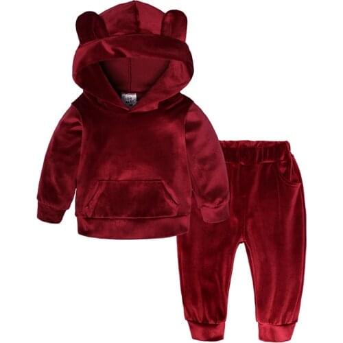 Baby Girls Boys Velvet Hooded Clothing Set Kids Jacket Coat Pants Suit for Sports Suits Tracksuits Toddler Children Clothes Set