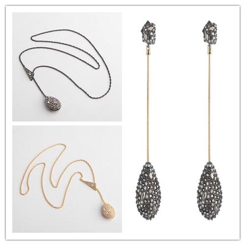 Free shipping Personality stereo Y drill ball necklace earrings jewelry set