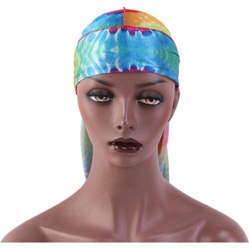 Ladies Thick Tie-dye Long Tail Pirate Hat Bandage Bag Cloak Turban Long Tail Hat D6T5
