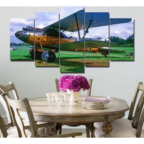 Home Decor Canvas Print Painting 5 Pieces Vintage Aircraft Pictures Wall Art Modular Living Room Retro Airplane Jet Plane Poster
