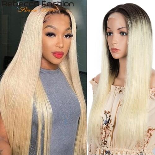 Ombre Colored Blonde Straight Lace Front Human Hair Wigs T1B/613 Brazilian Straight Bob Hair Wig Pre Plucked 4X4 Fake Scalp Wig