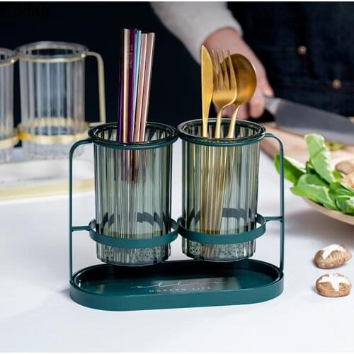 European Style Double Tube Drain Chopstick Rack Kitchen Tableware Spoon Fork Chopstick Storage Tube Kitchen Storage Utensils