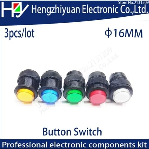 16mm Self-locking Push Button Switch No lights Reset ON-OFF Blue Green Red Yellow no lamp recovery button switch 3A250V AC 2 pin