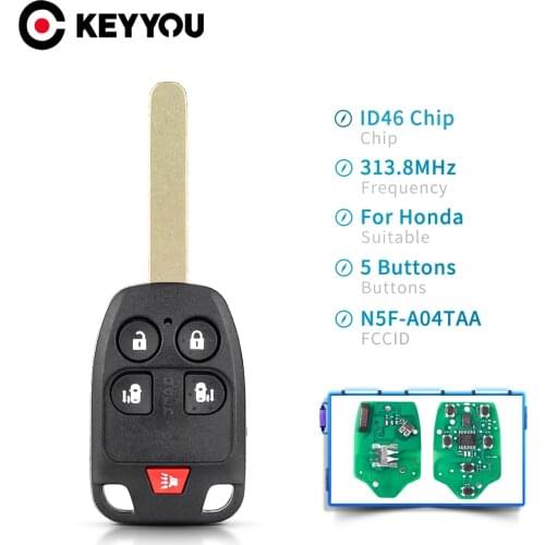 KEYYOU For Honda Odyssey 2011 2012 2013 2014 Remote Car Key Fob 313.8MHz ID46 PCF7961 Chip 4+1Buttons FCC N5F-A04TAA