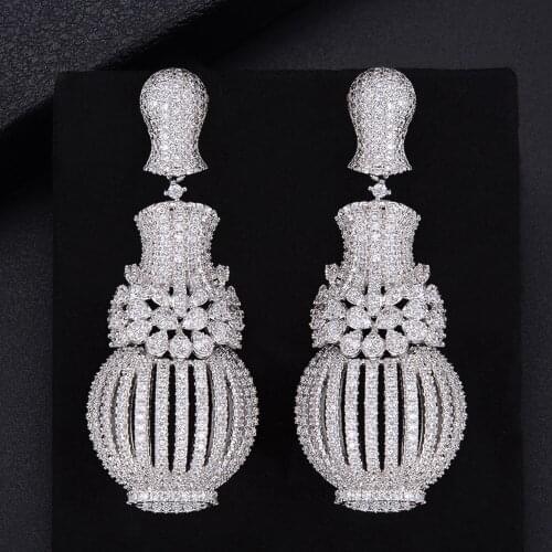 LARRAURI Trendy Geometry Flower Earings Luxury Full Micro Cubic Zirconia Naija Engagement Party African Dress Earrings Women