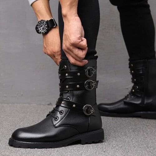 New style english rivet men boots martin boots round leather boots han version hip boots men singles single boots bobble