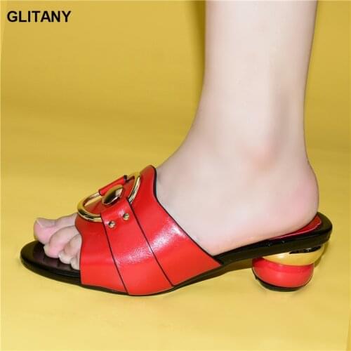 Latest Ladies Sandals with Heels Nigerian Women Wedding Shoes Decorated with Rhinestone Luxury Woman Shoe Slip on Party Pumps