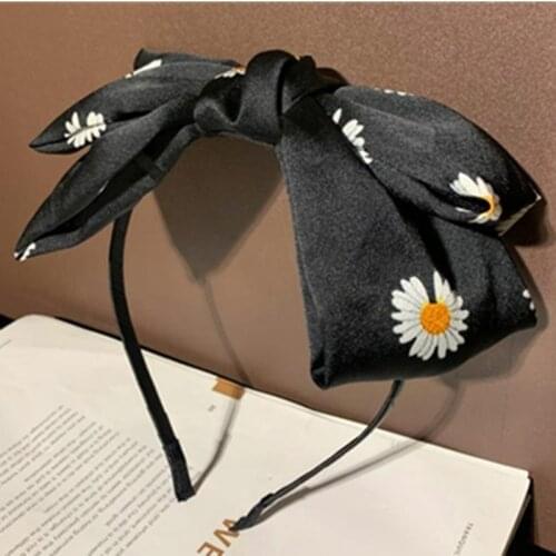 Daisy Flower Bowknot Headband for Women Hair Accessories Super Big Bow Hairband Print Adults Outdoor Headwear Headband Bow