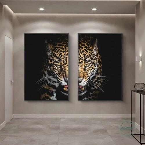 Half Leopard Face Posters and Prints Abstract Animals Canvas Paintings On The Wall Nordic Art Wild Animals Modular Pictures