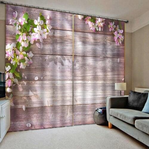 Customized size Luxury Customized 3d curtains simple and fresh modern brown woods fresh flower blackout curtains