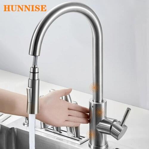 Touch Kitchen Faucets,brushed Nickel Pull Out Kitchen Faucet Sensor Hot Cold Kitchen Mixer Tap,smart Sensor Touch Kitchen Faucet