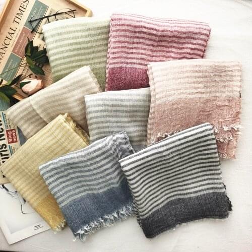 New Trendy Brand Striped Women Scarf Grey Solid Japanese Unisex Style Cotton and Linen Long Shawl Men Scarf
