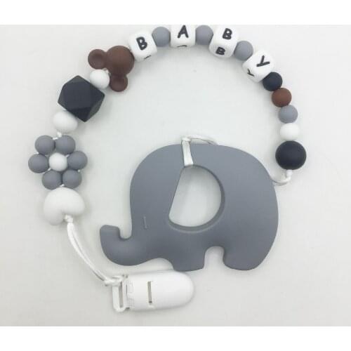 Personalized Name Silicone Teething Pacifier Clips with New elephant Silicone teether Pacifier Chain Necklace for Baby Chew Toy