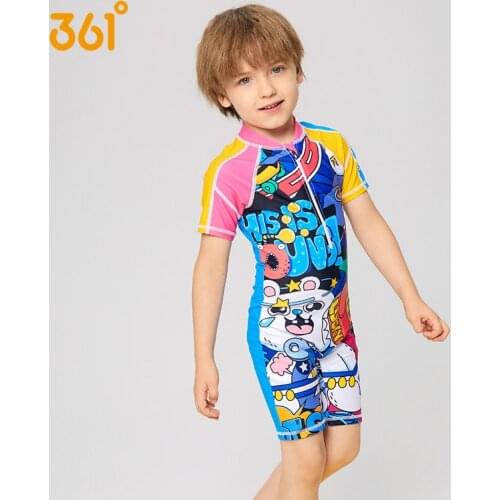 361 Boys Short Sleeve One Piece Swimsuit Cute Breathable Quick Dry Zipper Waterproof Childrens Swimwear For Kids