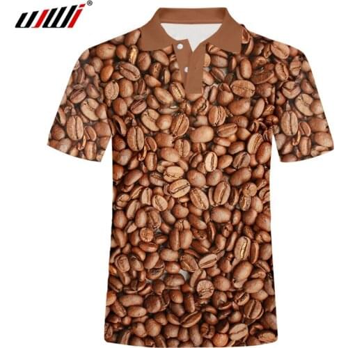 UJWI Brand Men 3D Print Coffee beans Polo Shirt Elasticity Sports Breathable High Quality Summer Short Sleeve Casual Men