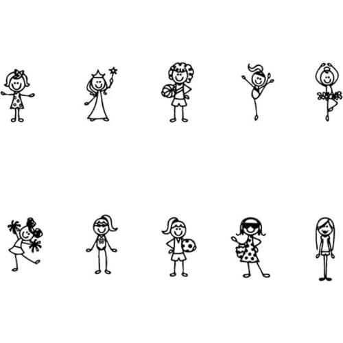 Personalized Custom Girl Stick Figure Family Car Stickers Covering The Body Of Fashion Vinyl Decals Black C7-1423