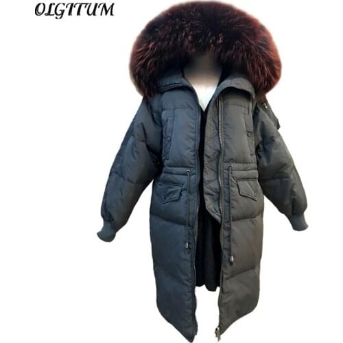 High quality 2019 winter new women duck cotton coat True fox fur collar hooded parka long loose warm outerwear coat fashion