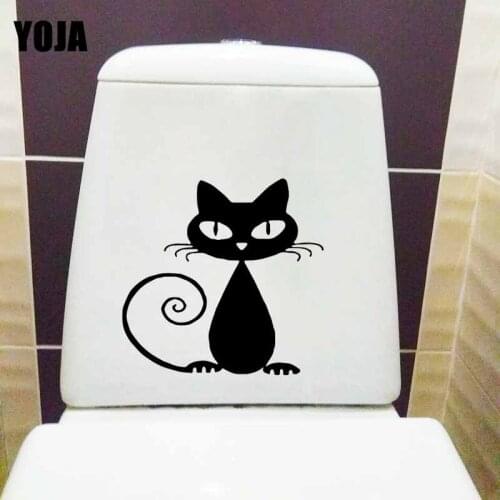 YOJA 24.1X23.6CM Funny Cats Wall Sticker Decoration Mural Art Pet Animal Toilet Decal T5-0002