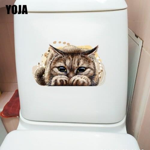 YOJA 25.3×15.6CM Creative Color Cat Bathroom Toilet Stickers Personality Home Wall Decoration Decals T1-3018