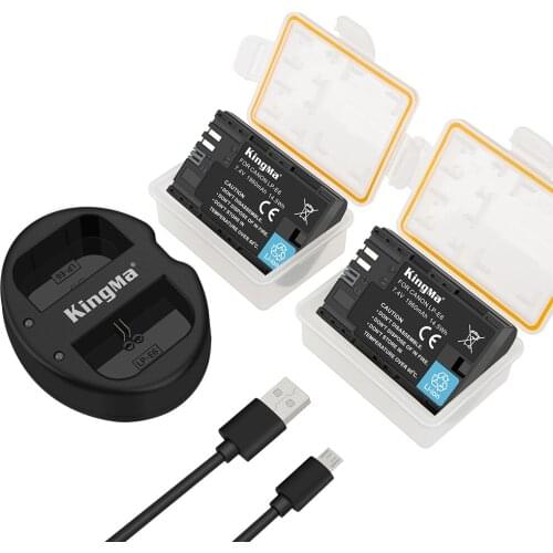 KingMa LP-E6 Battery (2pcs ) & Dual USB Charger Kit For Canon EOS R 6D 6D2 7D 7D2 90D 80D 70D 60D 60Da 5DS 5D Mark IV/ III/ II