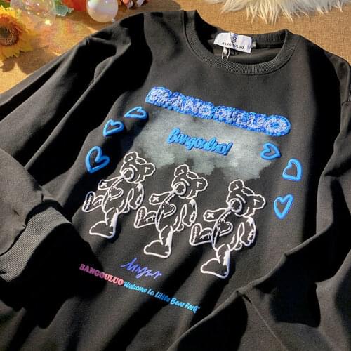 2021 New Designer Cartoon Bear Kawaii Sweatshirt Women Plus Size Hoodies O-neck Long Sleeve Tops Japanese Fashion Teens Clothes