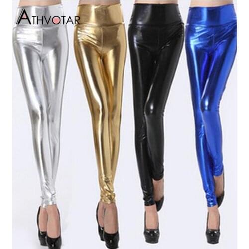 ATHVOTAR Leather Leggings Women High Waist Skinny Fashion Leggins Workout Push Up Casual Leggings for Women
