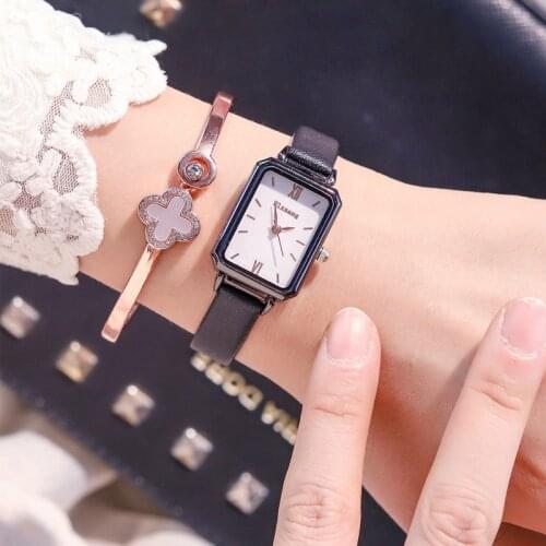 Women Fashion Black Leather Watches Retro Rectangle Watch Elegant Ladies Quartz Wristwatches Ulzzang Brand Simple Female Clock
