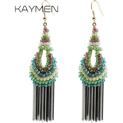 Women Fashion Statement Hook Earrings Crystal Knitted Chains Tassels Dangle Drop Earrings for Girls Wedding Party Bijoux 3306