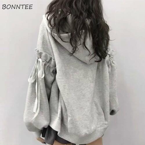 Women Hoodies Sweatshirts Casual Solid Thicker Plus Velvet All-match Lantern Sleeve Fashionable Feminino Student Korean Style