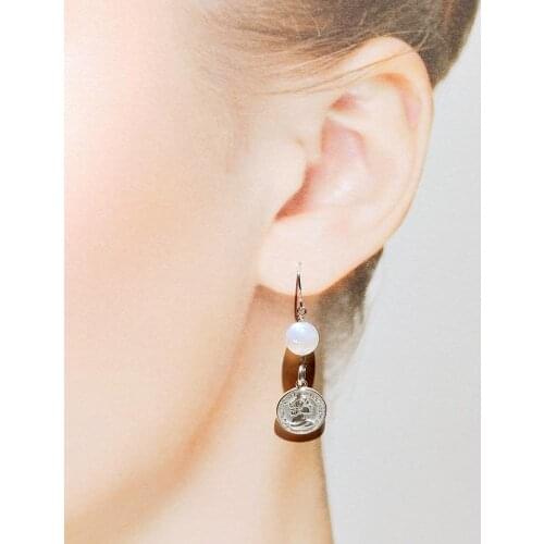 Lii Ji New Vintage Luxury Real Moonstone 925 Sterling Silver Round Coin Hanging Stud Earrings for Women Punk Fine Jewelry Gift