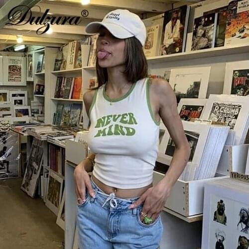Dulzura 2021 Summer Women Letter Print Crop Top Tanks Bodycon Sexy Streetwear Party Club Casual 2021 Summer Clothes Y2K