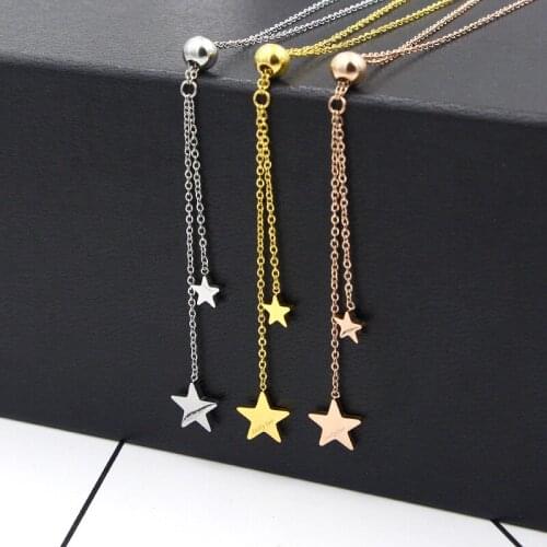 Fashion Brand Love Double Luck Star Tassel Pendant Necklace Stainless Steel Rose Gold Color Women Party Wedding Gift