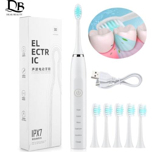 Electric Toothbrush USB Rechargeable 5 Modes 4 Speeds Dental Care Waterproof Toothbrush Soft Bristles Teeth Whitening Gum Massag
