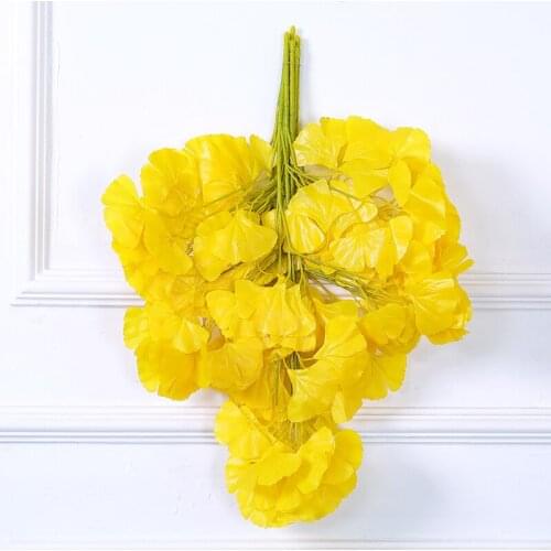 12pcs/Lot Artificial Yellow Leaves Plastic Tree Branch Golden Ginkgo Leaf Bouquet Wall Hanging Plants Wedding Home Garden Decor