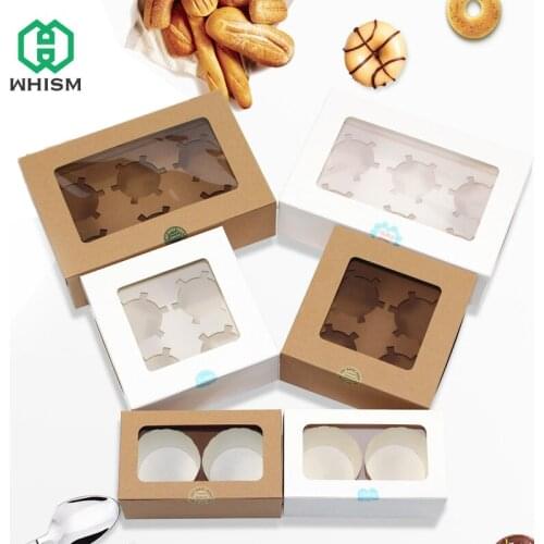 2/4/6 Cups Paper Cake Boxd Muffin Cupcake Box Cookie Paper Boxes for Packaging Pudding Pastry Container Wedding Birthday Gift