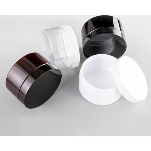 20pcs 200g Empty Black Clear White Plastic Cosmetic Container Bottle Skin Care Cream Jars Sample Clear Pot Tin Screw Caps