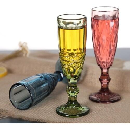 3 pcs/set Multicolour relief red wine glass cup Engraved Prism assorted color footed goblets Cocktail Glass Whiskey Cups