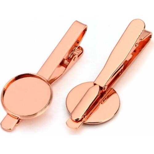 5pcs 16/18/20mm Rose Gold Color Tie Clip Setting Blank Round Bezel Bases Tray Fit Cabochons Tie Clip Settings Cuff Collar DIY