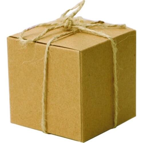 50PCS Kraft Paper Square Candy Boxes 5*5*5cm Wedding Party Gift Favor String Tags Box Paepr Card Board Box Holder Candy Boxes
