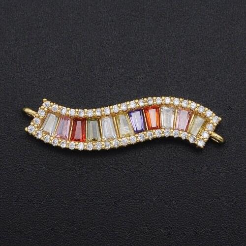 6x30mm 100% CZ Zircon DIY Jewelry Wave Bar Connectors Charm Wholesale Custom Orders Welcome Fashion Jewelry Accessories