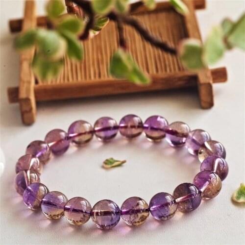 9mm Natural Ametrine Crystal Bracelet For Women Men Purple Yellow Round Beads Healing Luck Birthday Gift Stertch Strands AAAAA